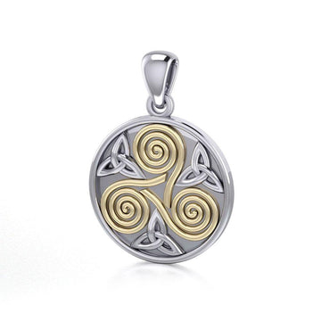 Celtic Three Single Spirals Triquetra Silver and 14K Gold accent Pendant TPV346 - Jewelry